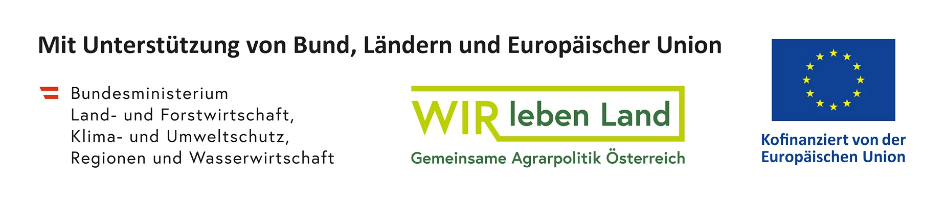 Unterstützung von Bund, Ländern und Europäischer Union - Bundesministerium für Land- und Forstwirtschaft, Klima- und Umweltschutz, Regionen und Wasserwirtschaft - Wir leben Land - Kofinianziert von der Europäischen Union